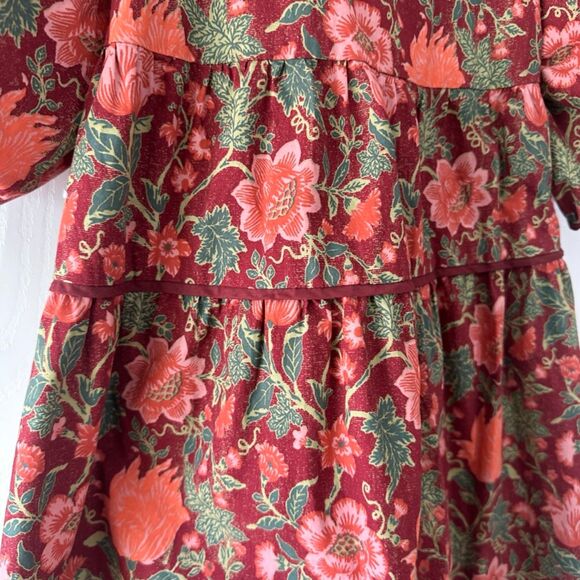 Laura Ashley UO Exclusive Tiered Bella Dress Floral Red Pink Exposed Back Medium - Picture 4 of 11